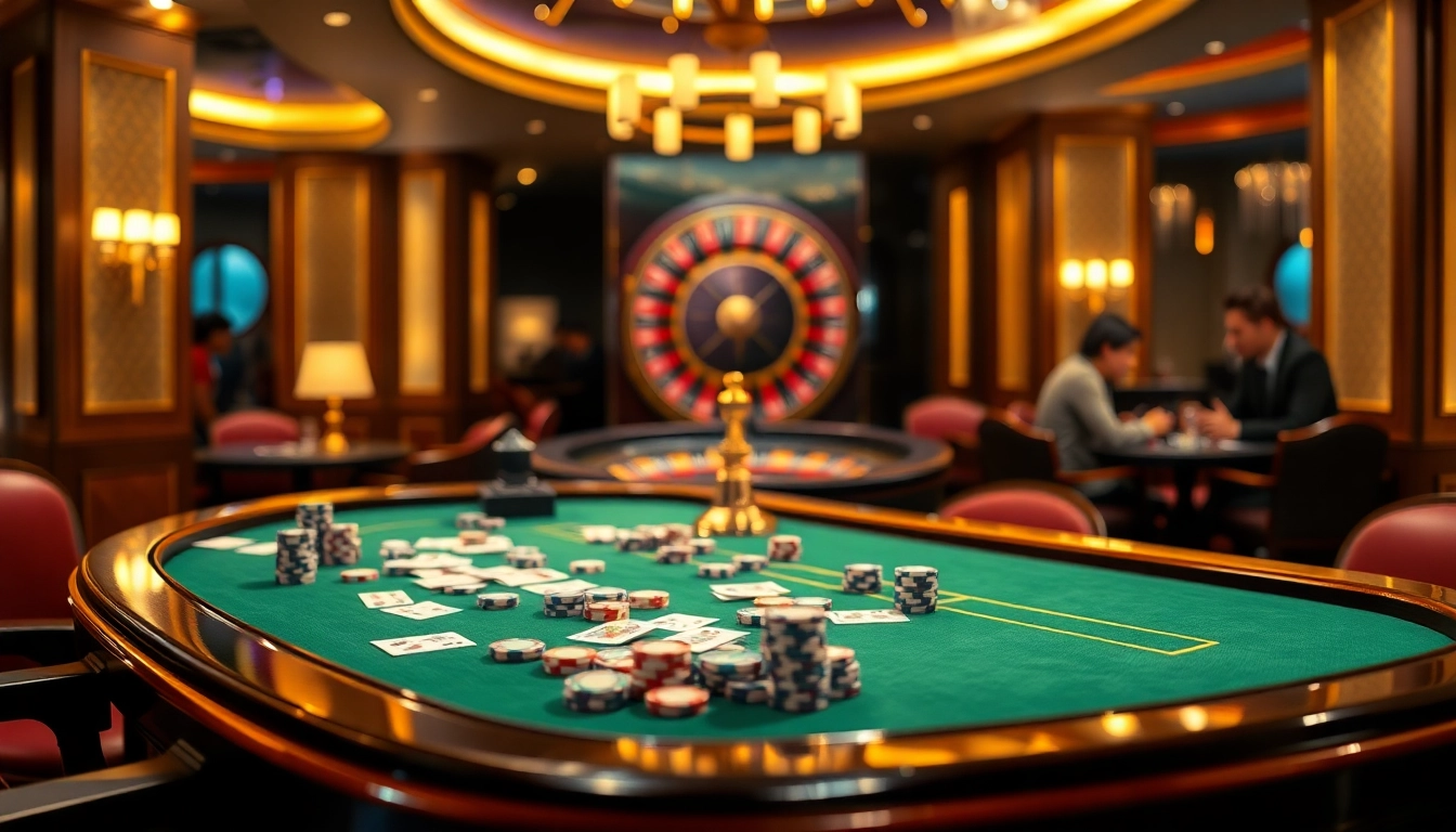 Experience situs deposit 5k action at an upscale casino table with vibrant poker chips and cards.