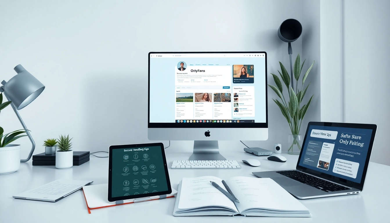 How to find OnlyFans leaks safely with a modern workspace setup, including a computer and security tips.