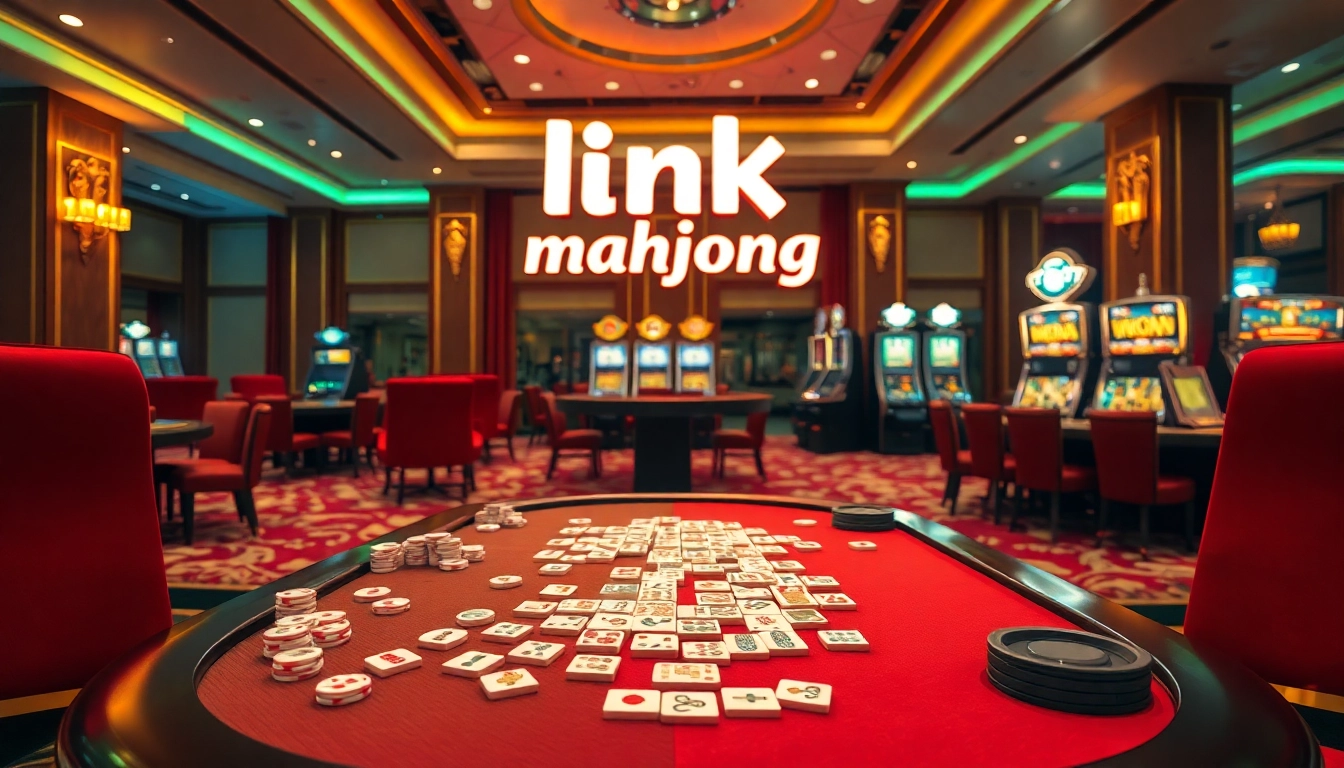 Experience the thrill of link mahjong at upscale casino tables filled with vibrant gaming action.