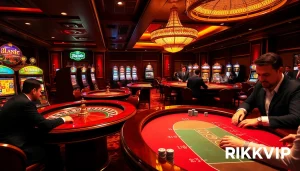 Players engaged in thrilling games at a luxury RIKVIP casino.