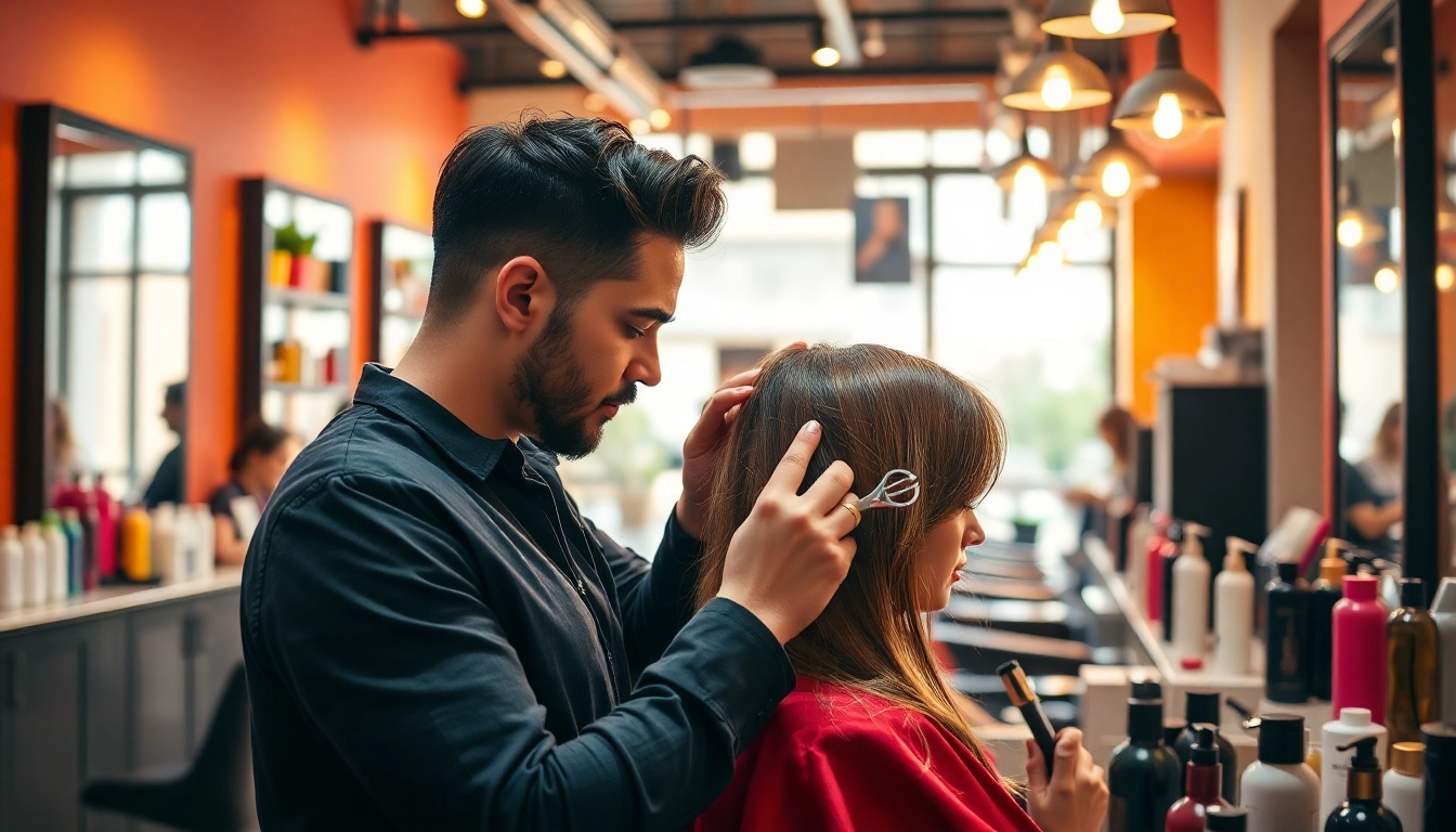 Coafat Craiova: hairstylist creating a stunning hairstyle in a modern salon atmosphere.