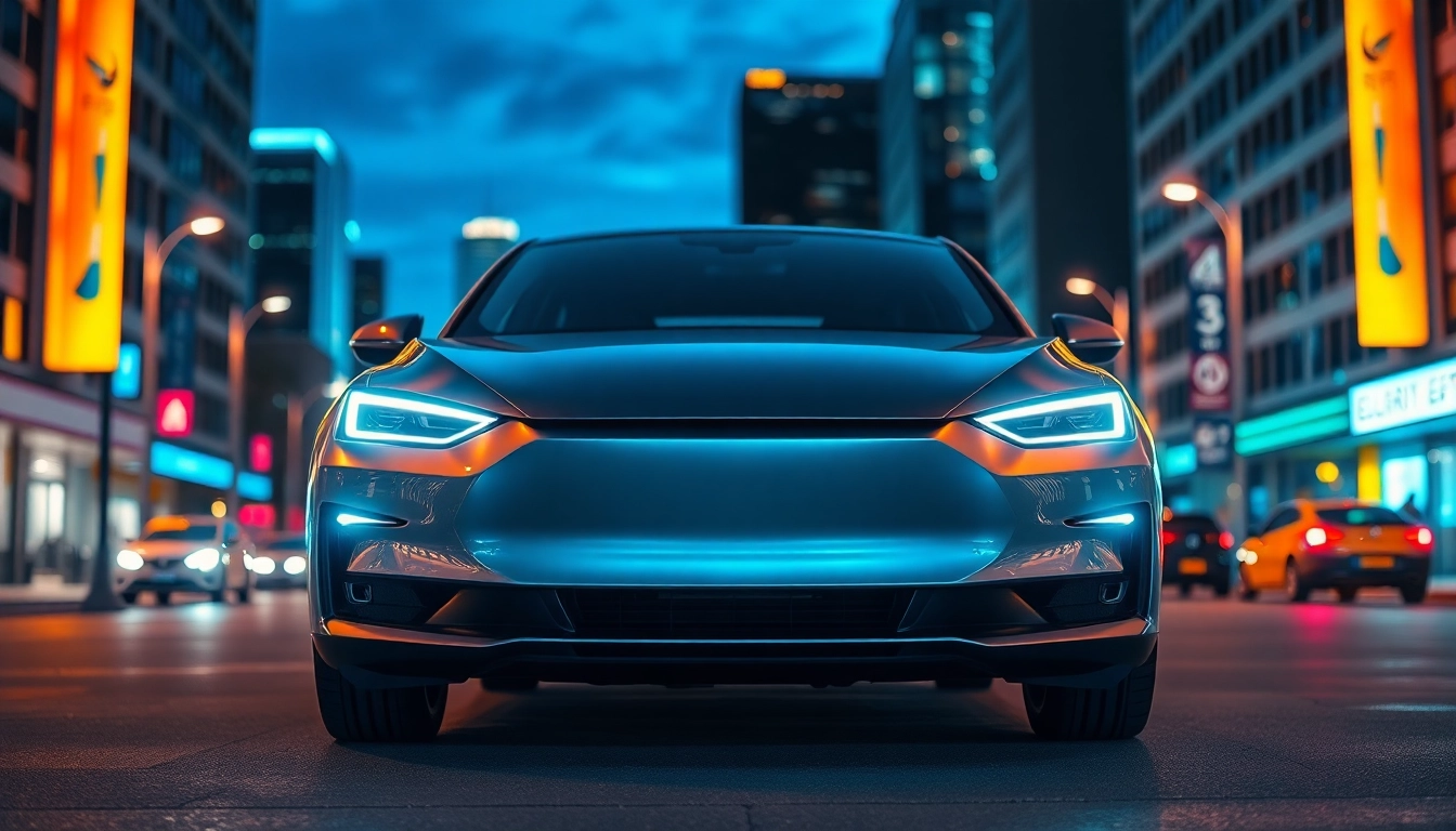 Learn about extended warranty for electric vehicles with a sleek EV under vibrant city lights.