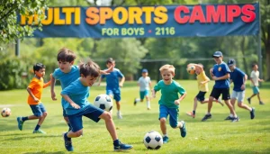 Engaged boys playing sports at Multi Sports Camps for Boys, showcasing energy and teamwork.