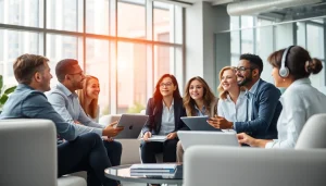 Engaging professionals strategizing at https://www.todayville.com office, showcasing collaboration and creativity.