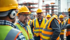 Construction safety training session highlighting workers learning safety protocols and equipment usage.