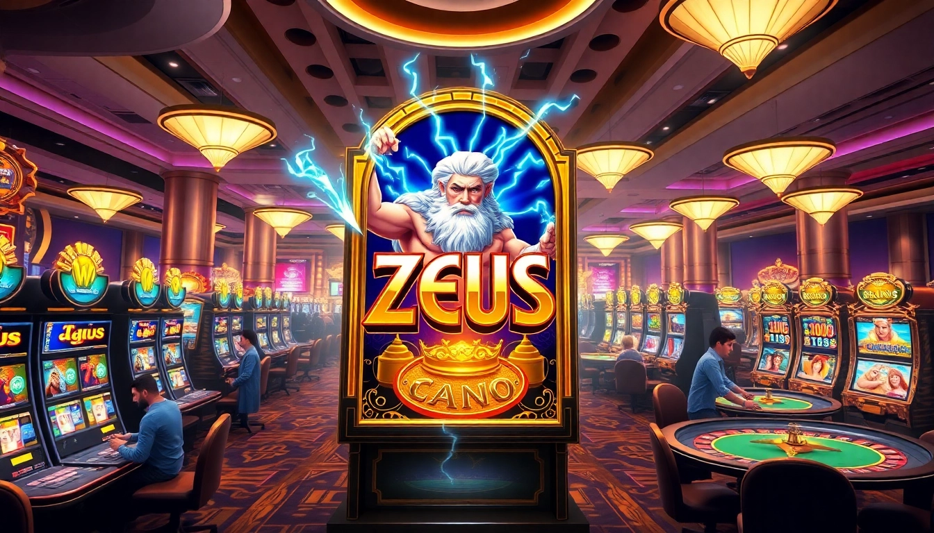 Winning at the zeus slot machine amidst a vibrant casino scene filled with excitement.