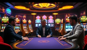 Experience thrilling gameplay at MM88, featuring vibrant poker tables and exciting slot machines.