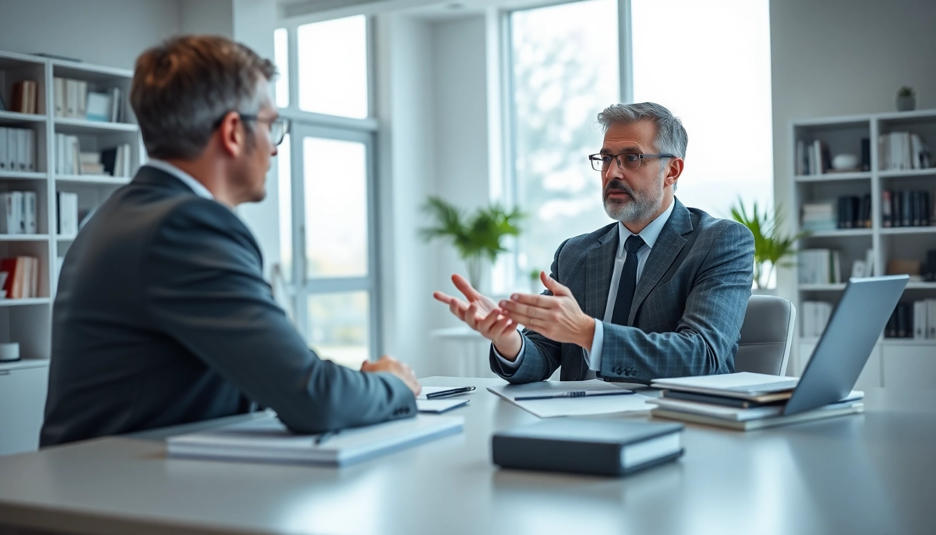 Beratung im Bereich Wirtschaftsstrafrecht mit einem Anwalt in einem modernen Büro.