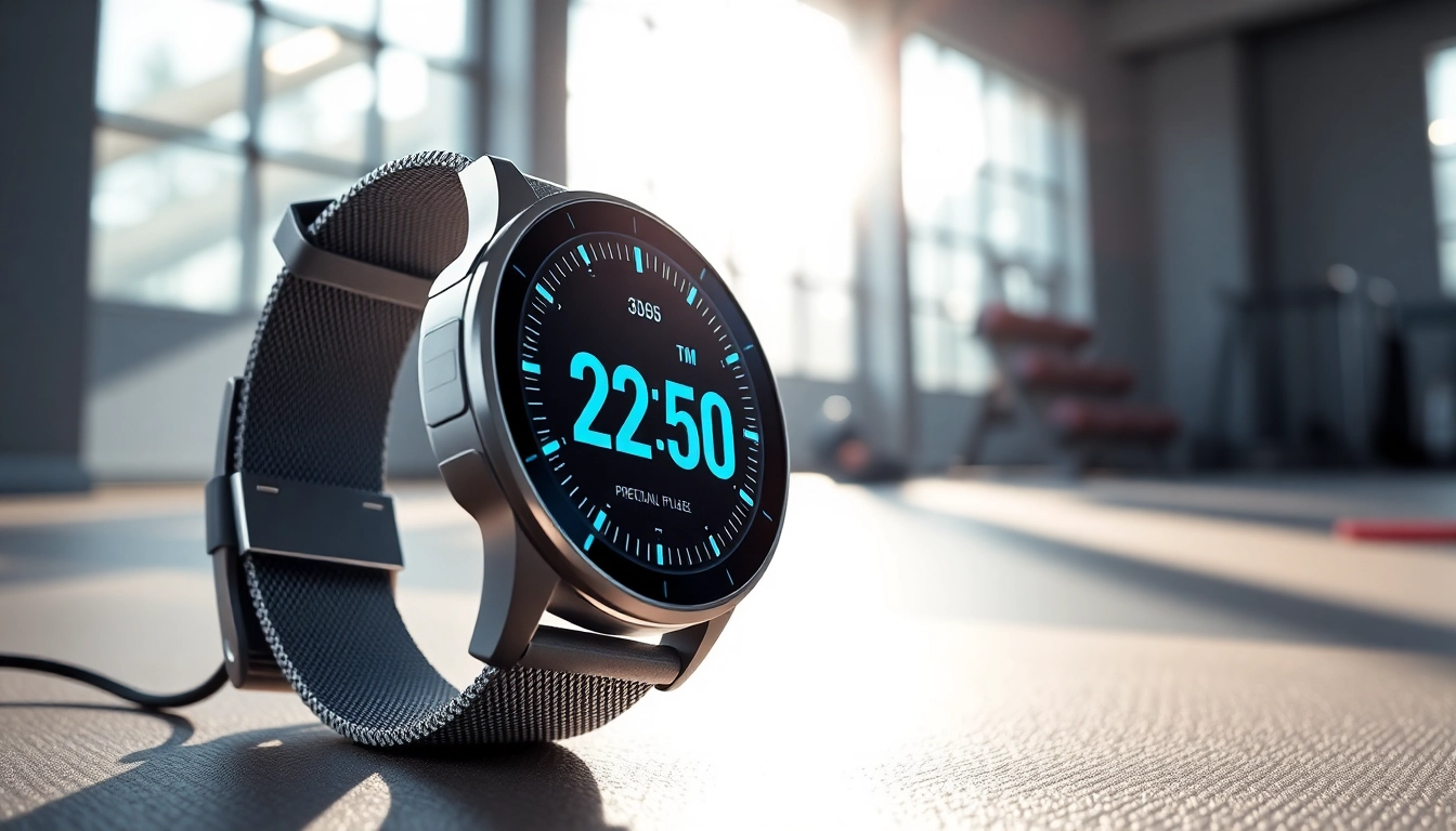 Showcasing Pulse Smart Watch in a sleek gym setting, emphasizing its advanced fitness tracking features.