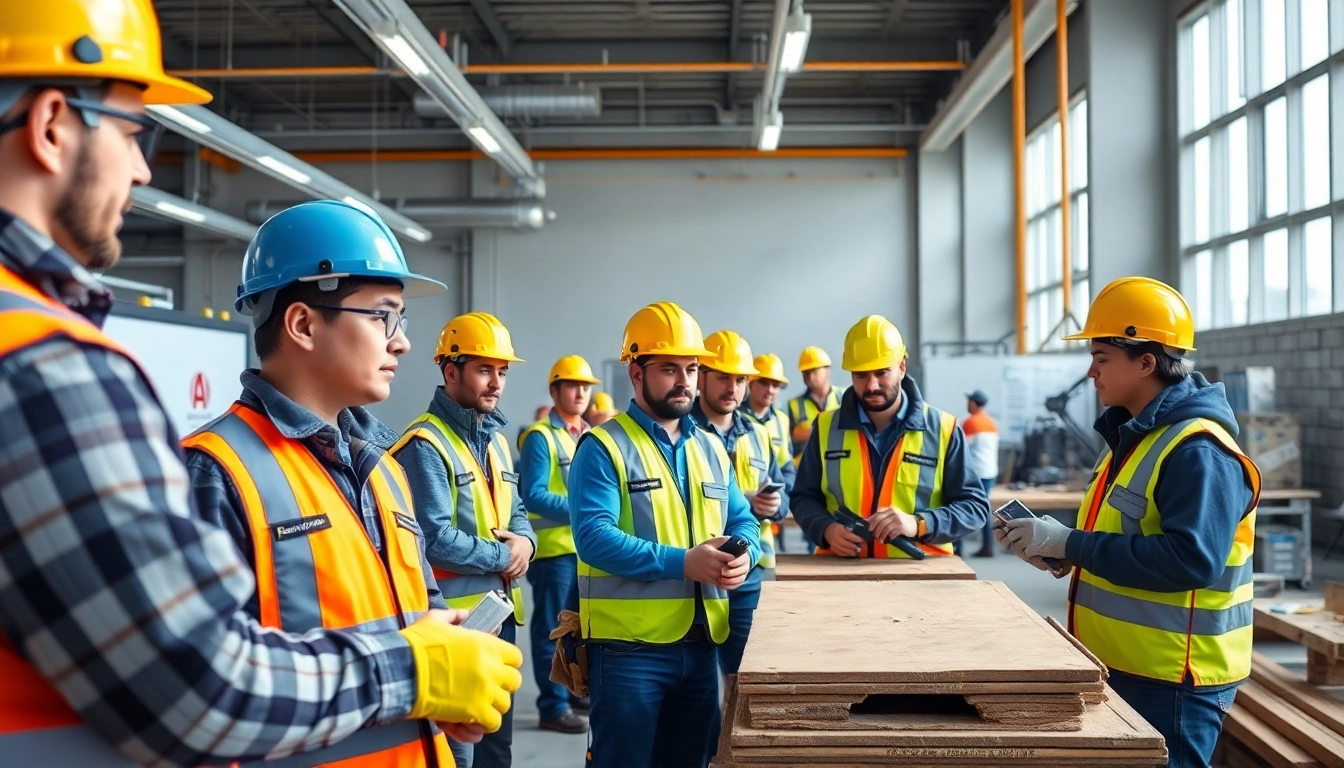 Engaged trainees in construction training programs practicing skills with safety gear and tools.
