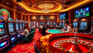 Vivez l'excitation du meilleur casino en ligne avec des tables vibrantes et des joueurs joyeux dans un cadre luxueux.