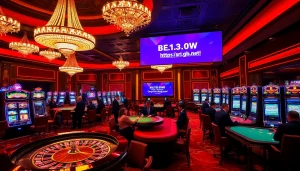 Experience thrilling gambling action at https://sri.gb.net/ with a vibrant casino scene showcasing roulette and poker.