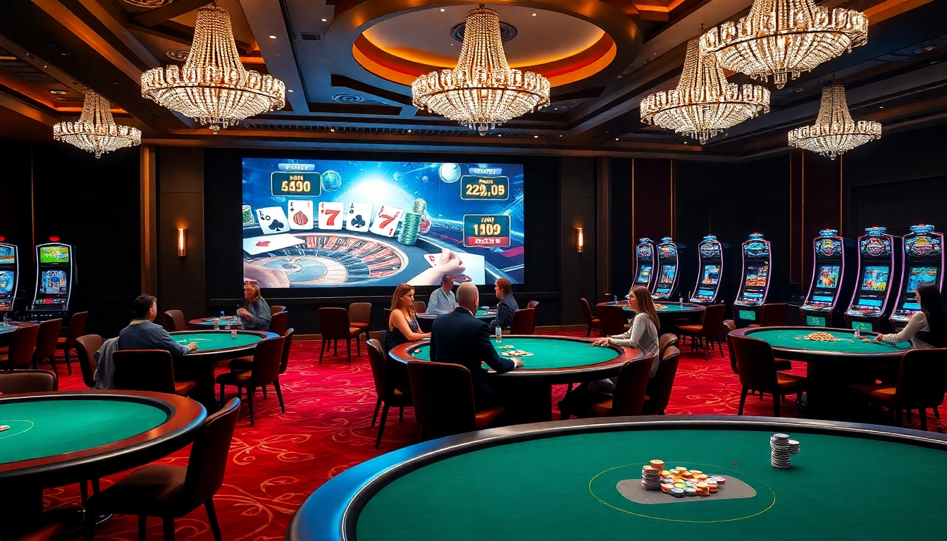 Atmosphère excitante dans un casino en ligne France, avec du poker, des machines à sous et un gameplay immersif.