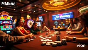 Engaging casino action at MM88 vin's vibrant gaming table with poker chips and roulette.