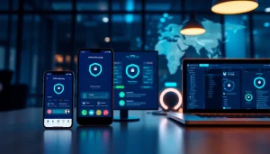 在多台设备上显示的快连 VPN 应用界面，展示无缝连接与网络安全。