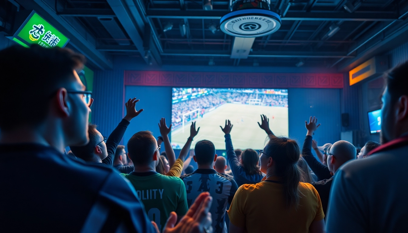 Dynamic sports betting scene featuring fans engaged with 토토스토리 live action.