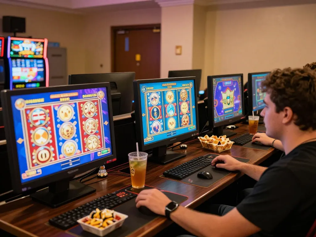 Person winning while playing slot gacor gampang menang in an exciting online gaming setup