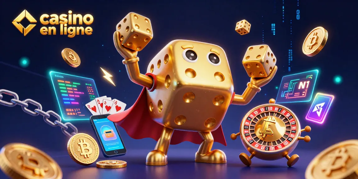 Jouez à des jeux dynamiques sur un casino en ligne avec des éléments dorés et des pièces de crypto-monnaies.