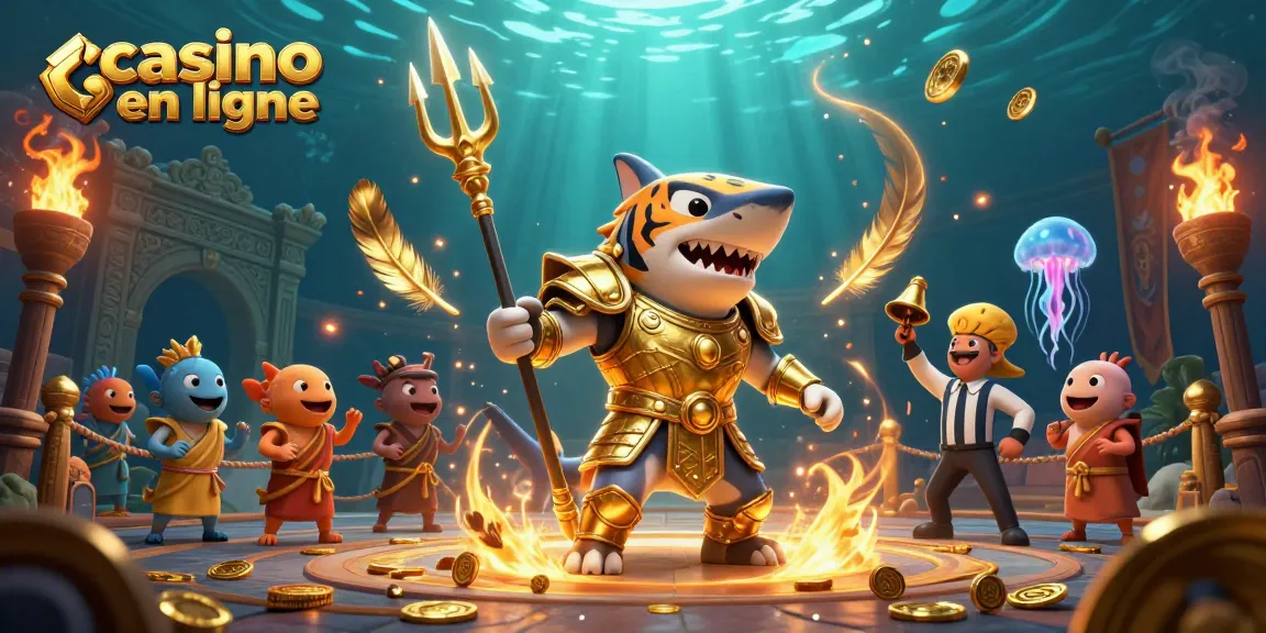Jouez au casino en ligne dans une scène dynamique avec un requin tigre doré.