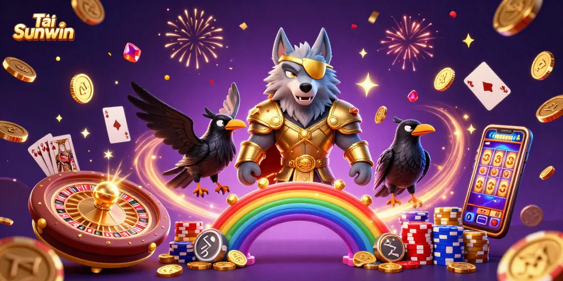 Tải Sunwin showcases a mythical casino scene with Odin and his ravens, surrounded by vibrant game elements.