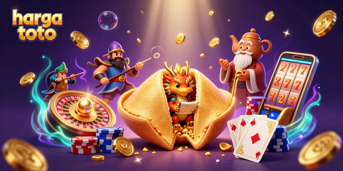 Win big with harga toto featuring a magical scene of gold coins, cards, and a wise dragon.