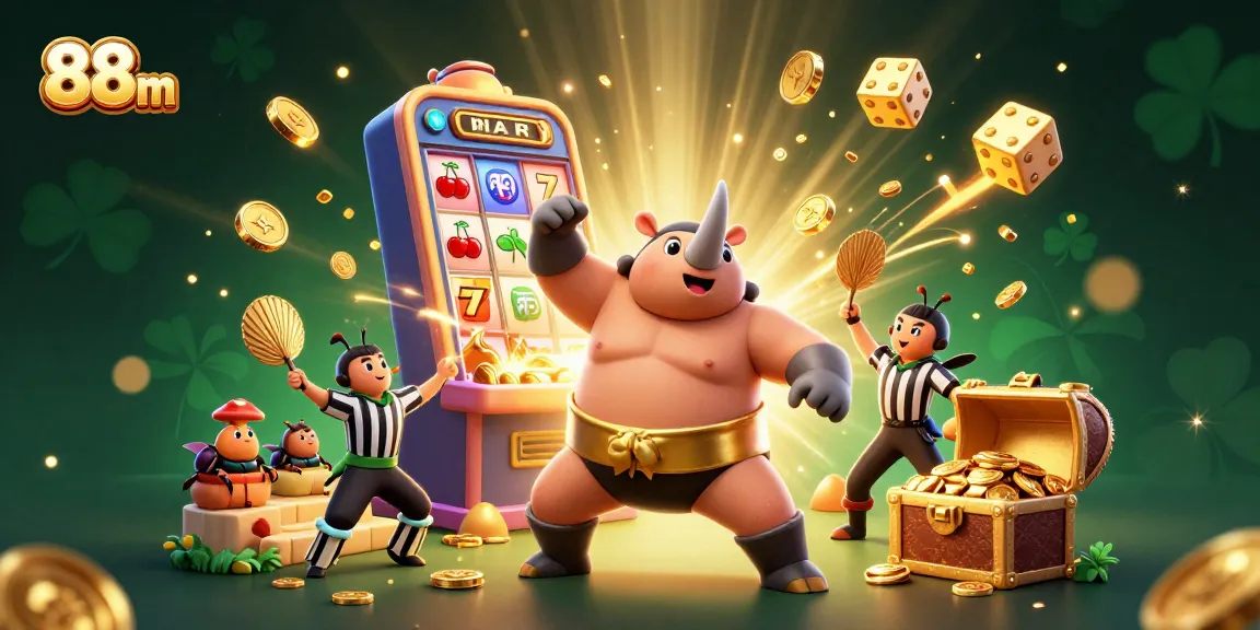 Experience exciting winnings with 88 m, as a powerful beetle champion celebrates in a dynamic casino scene.