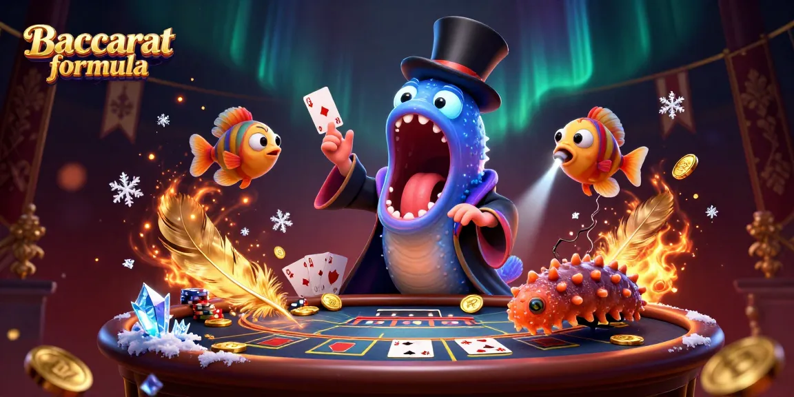 Baccarat formula - Bioluminescent eel performs card tricks at a vibrant live casino scene.