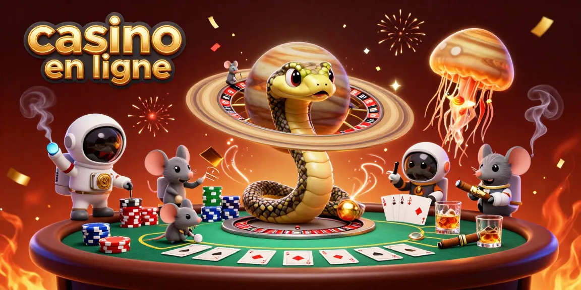 Les astronautes souris parient sur un casino en ligne cosmique avec des éléments de poker colorés.
