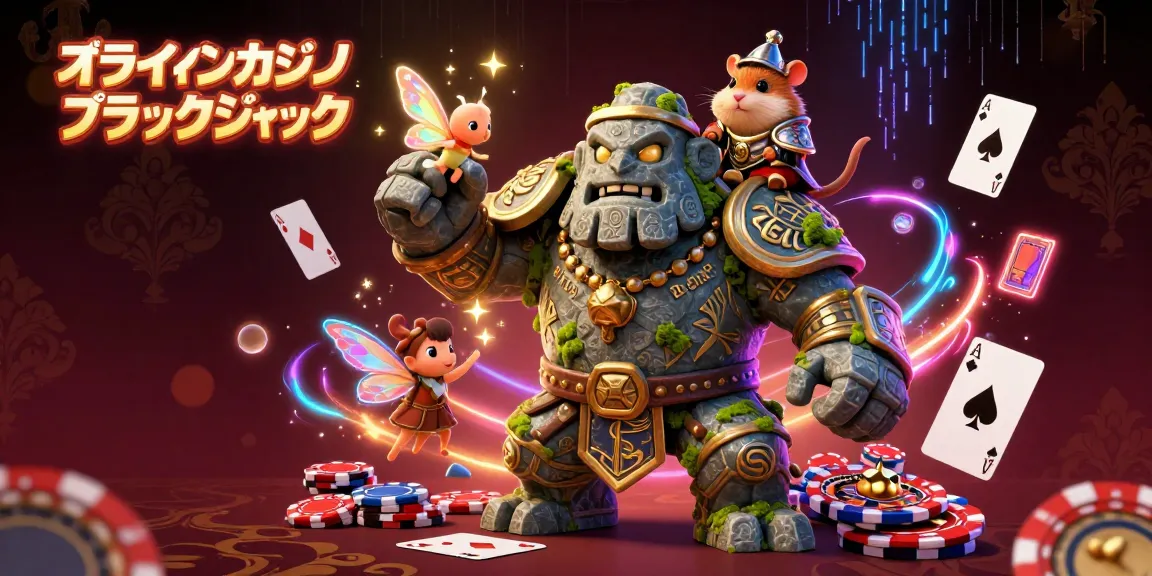 オンラインカジノ ブラックジャックでカードを引いて勝利を目指すシーンのイラスト
