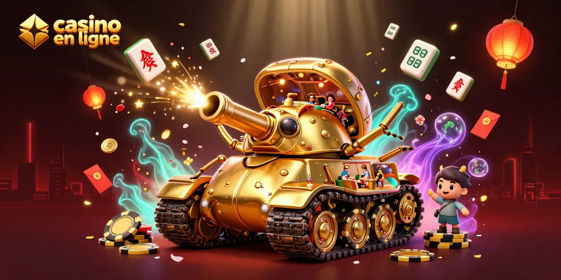 Lancez des jetons en jouant au casino en ligne avec un tank doré 3D rempli de jeux.