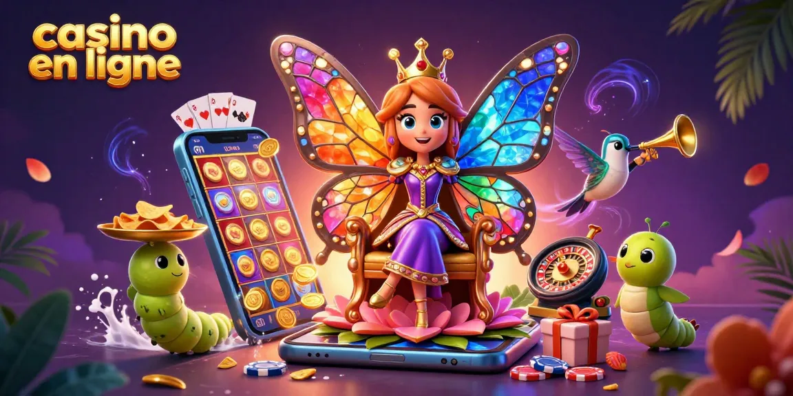 Profitez des jeux de casino en ligne avec une reine papillon 3D dans un décor riche et dynamique.