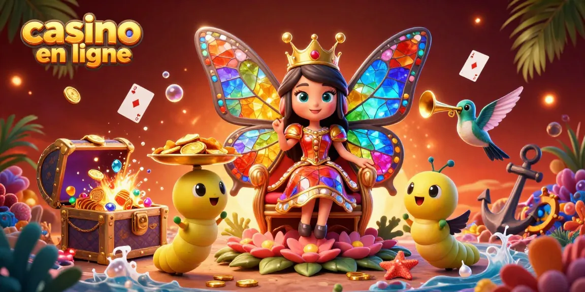Le jeu d'argent captivant dans un casino en ligne avec une reine papillon et des éléments colorés.