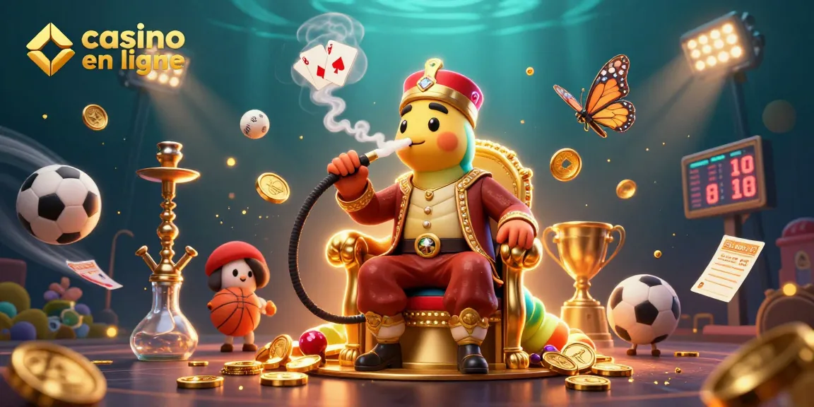 Jouez à casino en ligne avec une illustration 3D de personnages de casino vibrant.