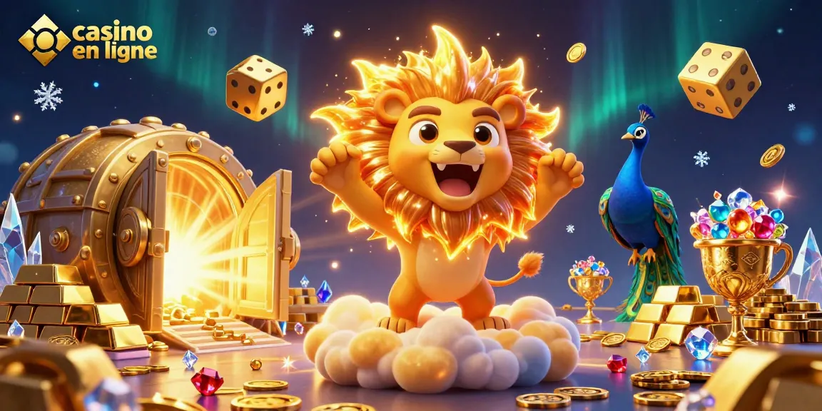 Gagnez avec nos machines à sous dans ce casino en ligne, illustré par un lion ensoleillé.