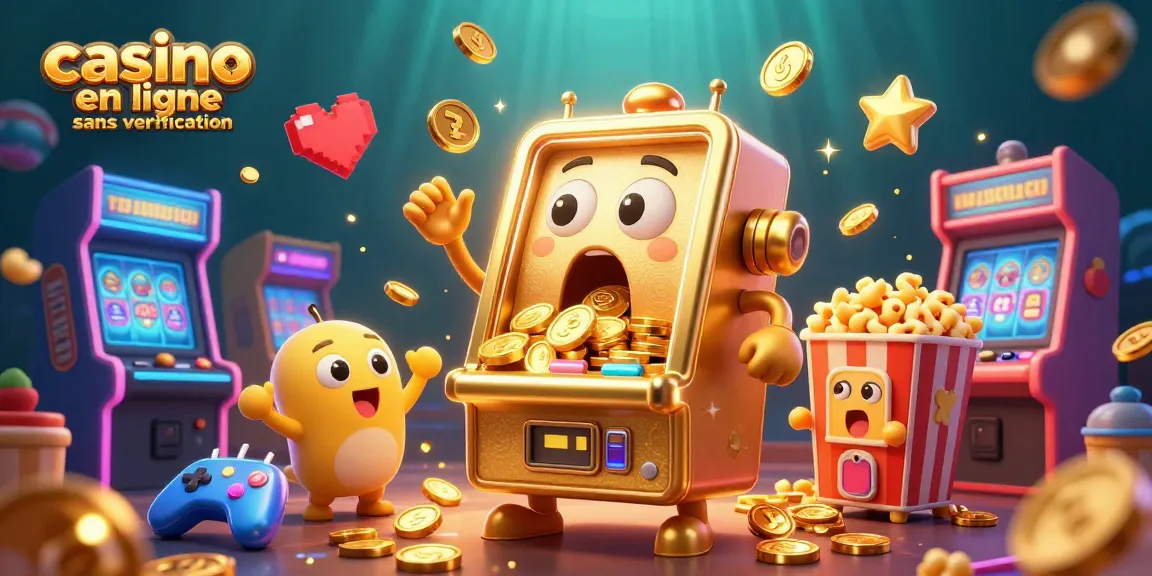 Les machines à sous animées gagnent des pièces d'or dans un casino en ligne sans vérification, créant une atmosphère festive.