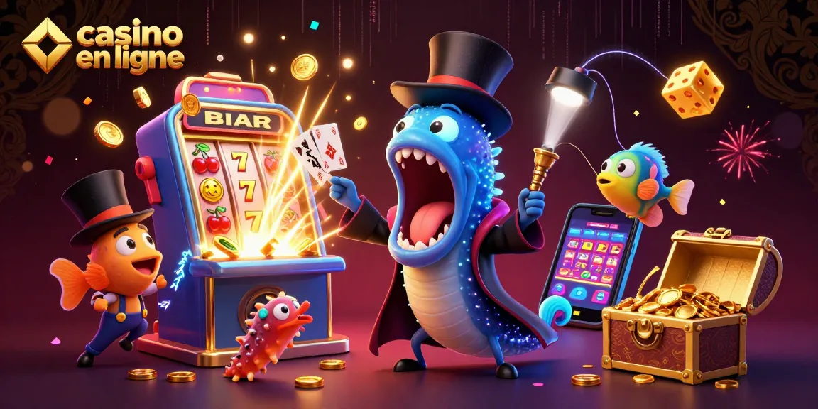Découvrez le monde captivant du casino en ligne avec un illusionniste marin, des symboles de jackpots et une ambiance festive.