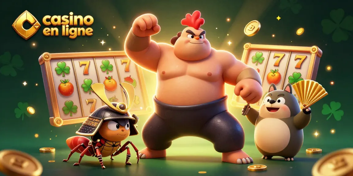 Revivez l'excitation du casino en ligne avec un combat entre un coq sumo et un criquet samouraï !