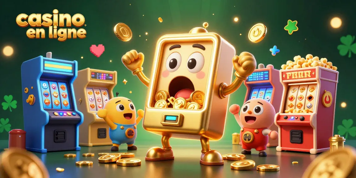 Les machines à sous en ligne célèbrent leur jackpot avec des pièces d'or dans une scène animée.