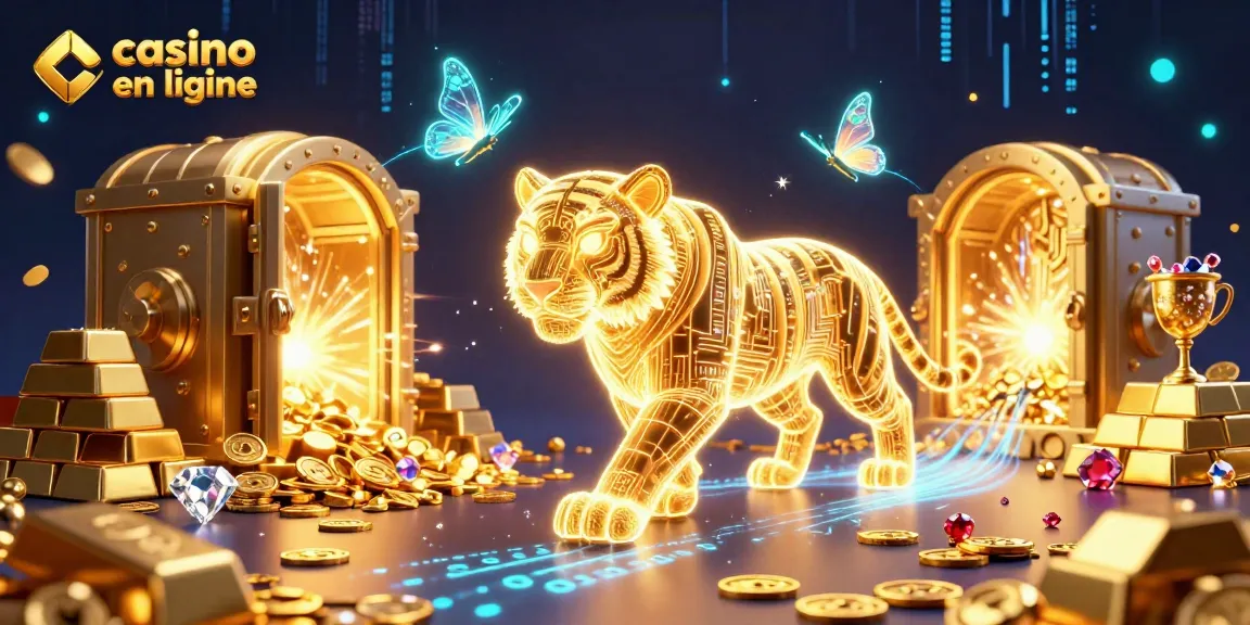 Plongez dans l'univers captivant de casino en ligne avec un tigre d'or numérique et des trésors scintillants.