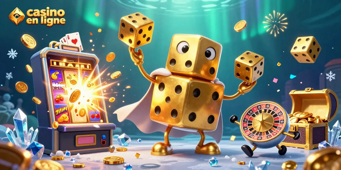 Jouez au casino en ligne avec des dés dorés et une machine à sous explosive.