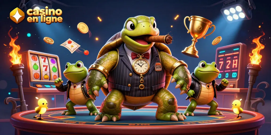 Casino en ligne : jeu d'argent captivant avec une ambiance de casino et des personnages colorés.