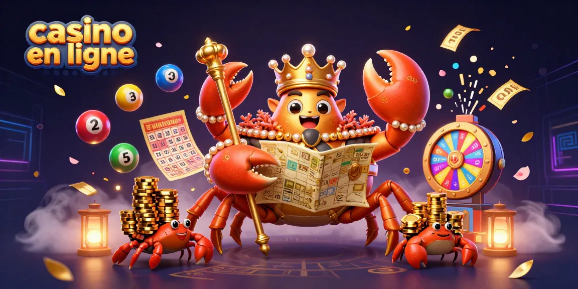 Plongez dans le monde du casino en ligne avec un crabe empereur doré tenant un sceptre et une carte au trésor.