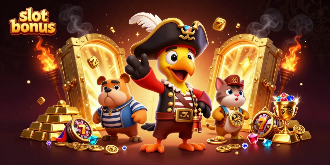 Experience a thrilling slot bonus adventure with pirates and treasures in a vibrant casino scene.